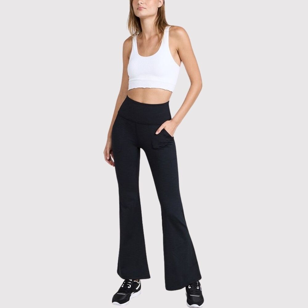 Beyond Yoga Womens Leggings Black Heather Rib All Day Flare Stretch Gym Medium